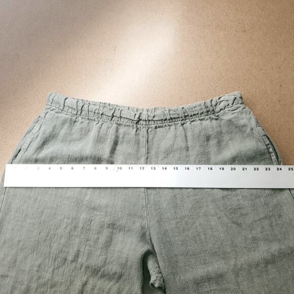 Bryn Walker Pants Women M Olive Wide Leg Crop Linen Boho Lagenlook Cottage Beach - Picture 9 of 11